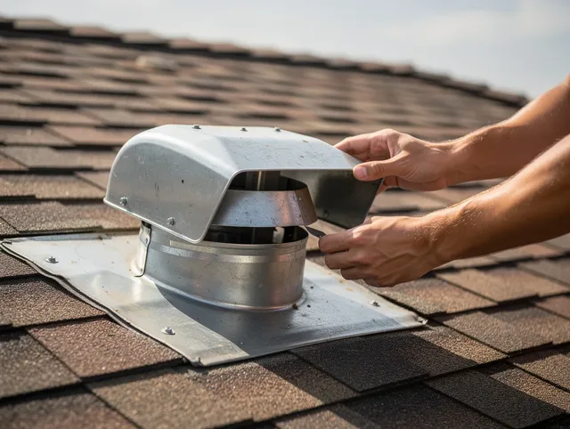 Waterbury Dryer Vent Cleaning certified technician safely cleaning a roof-mounted dryer vent in Waterbury