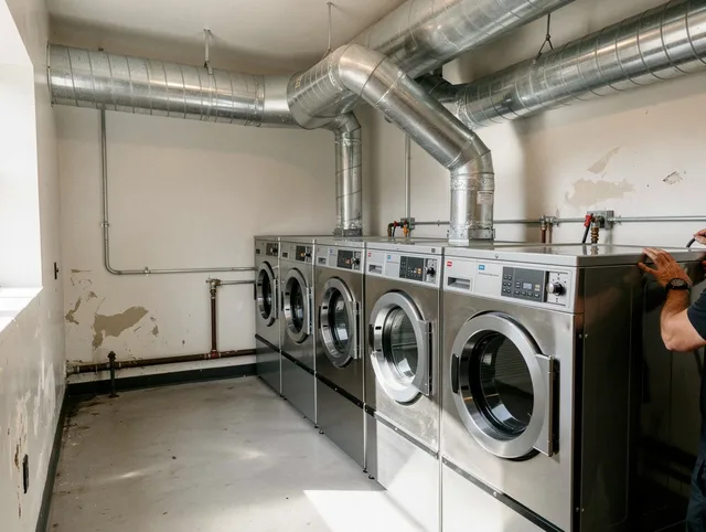 Waterbury Dryer Vent Cleaning team performing large-scale commercial dryer vent cleaning in Waterbury