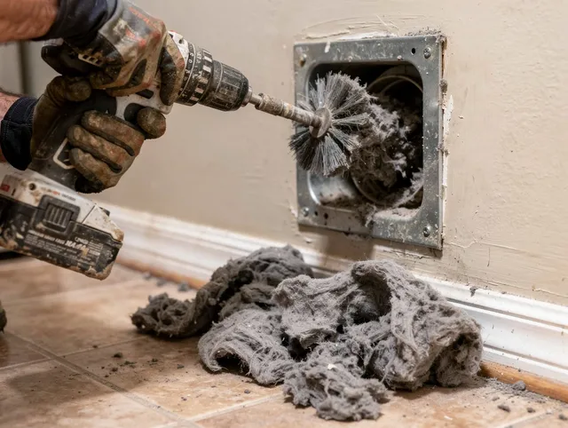 Certified Waterbury Dryer Vent Cleaning technician performing dryer vent cleaning in Waterbury