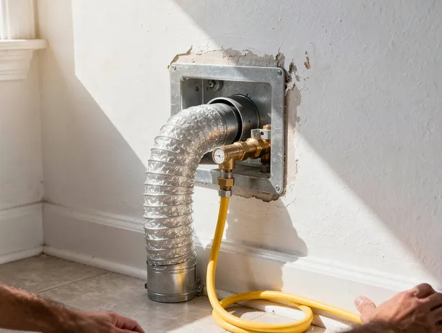 Waterbury Dryer Vent Cleaning certified technician performing specialized gas dryer vent cleaning in Waterbury